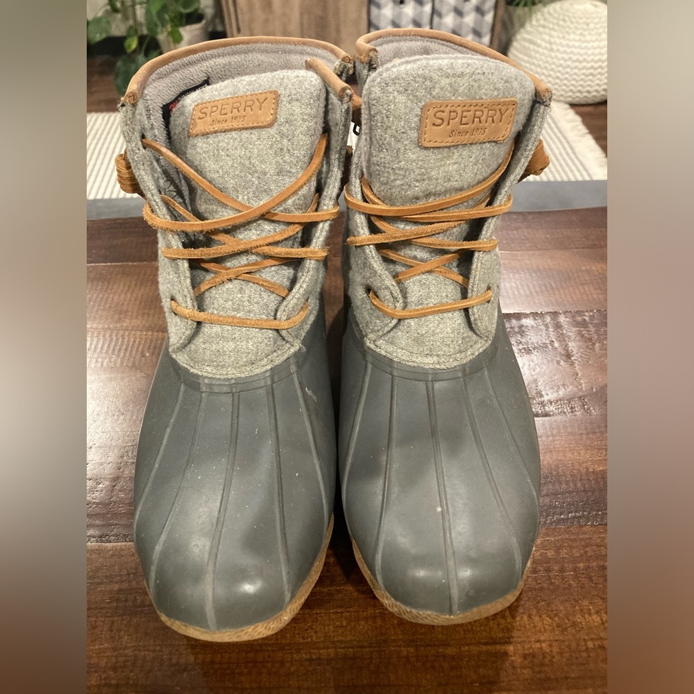 SPERRY Women Top Sider Saltwater Emboss Wool Rain Duck ankle Boot Grey silver 8